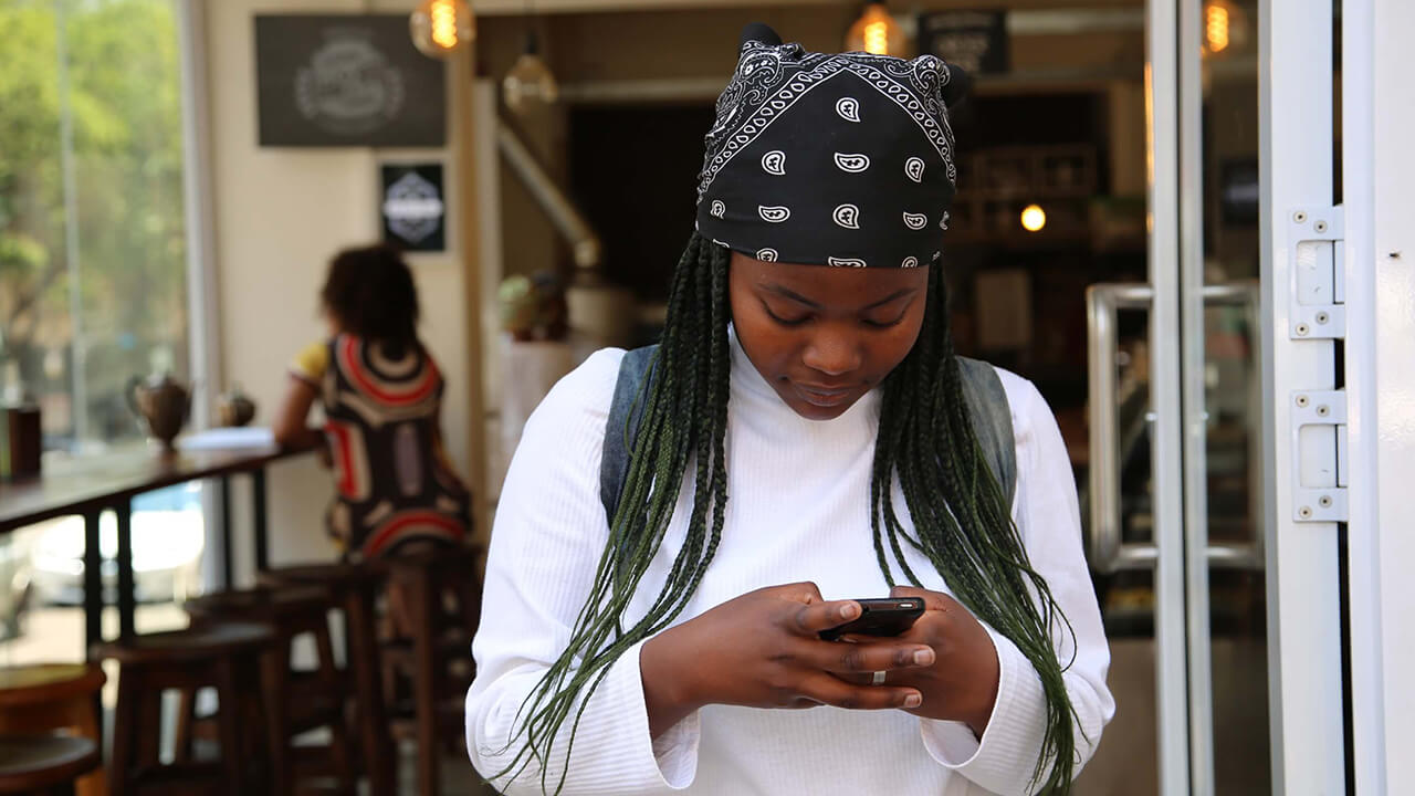 Person reading a text message